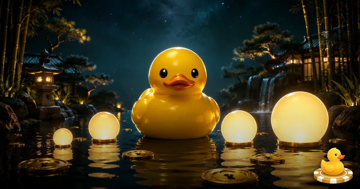 Rubber Duck Hold'n'Link slot by NetGame — yellow rubber duck with cash symbols and four jackpot tiers