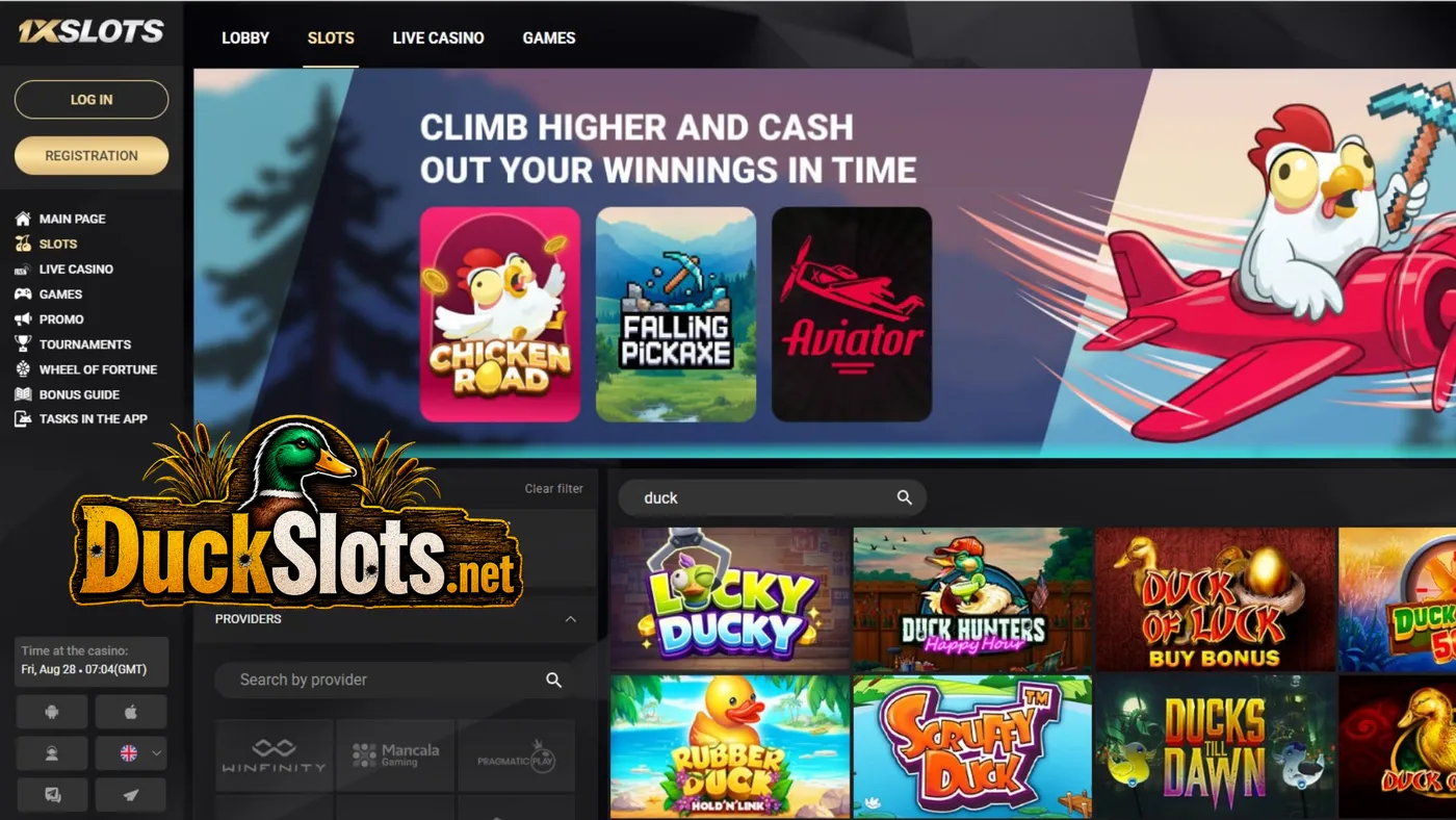 1xSlots casino lobby with slot games