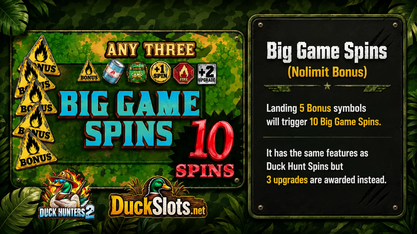 Duck Hunters 2 slot by Nolimit City — Big Game Spins bonus mode