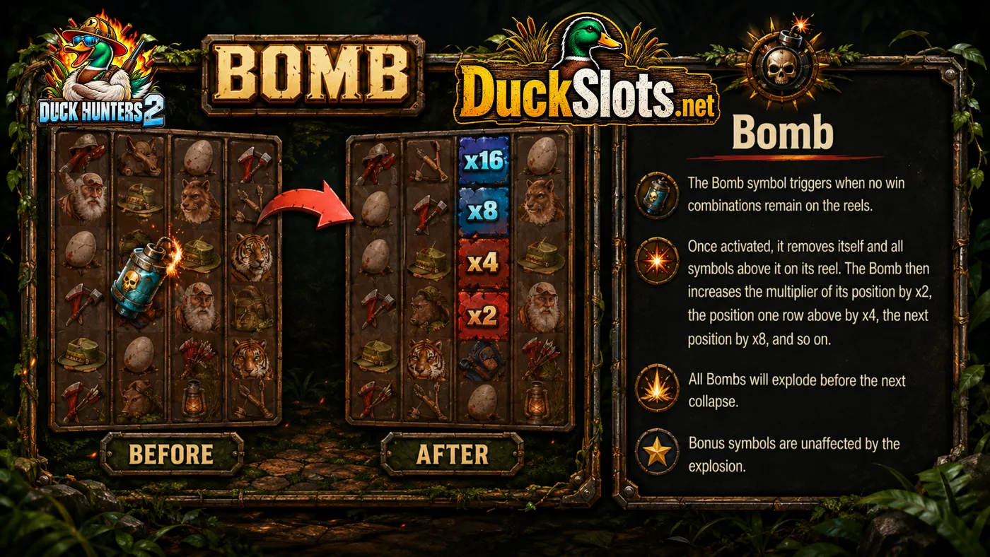 Duck Hunters 2 slot by Nolimit City — Bomb symbol mechanic