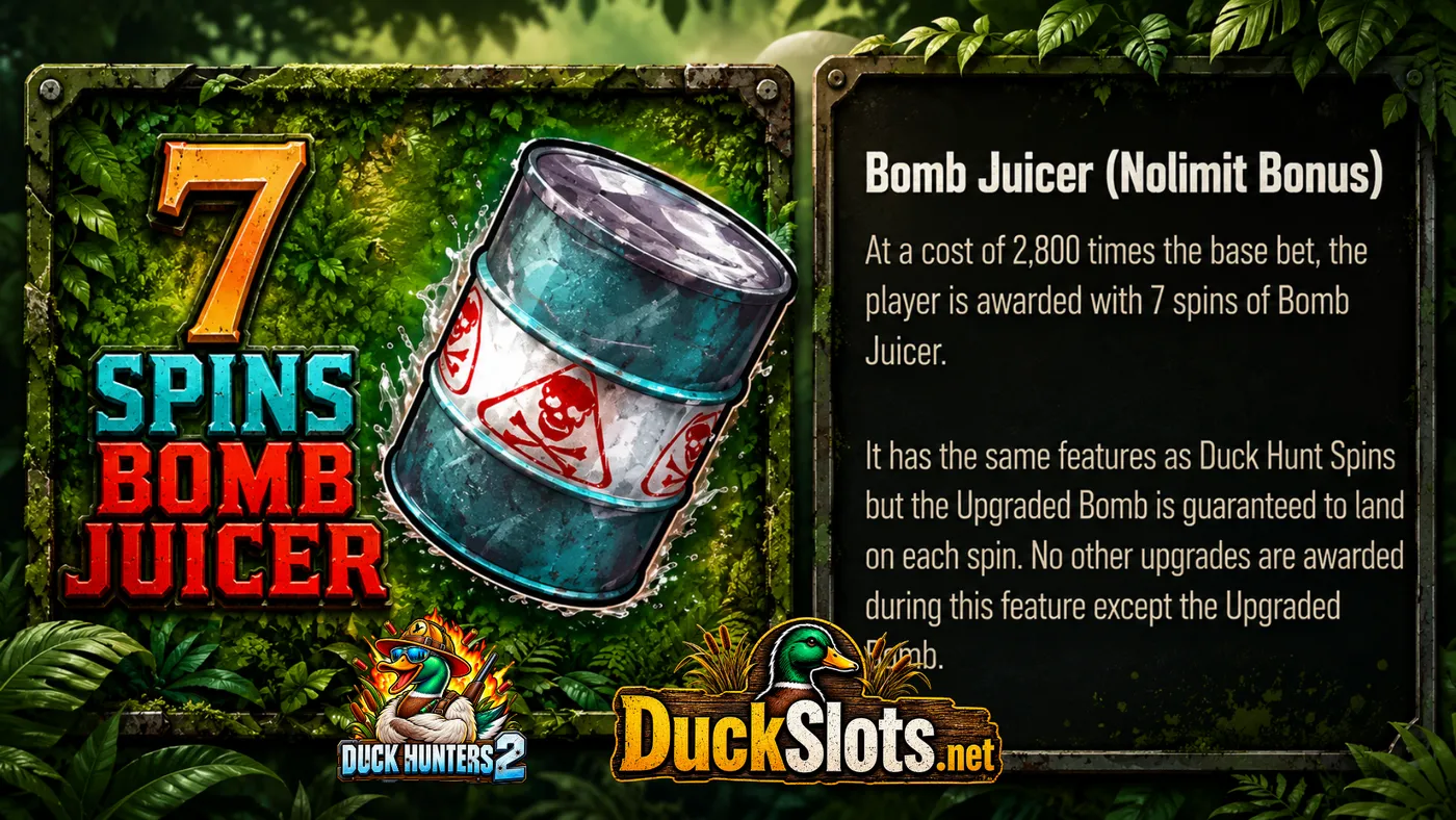 Duck Hunters 2 slot by Nolimit City — Bomb Juicer bonus buy screen