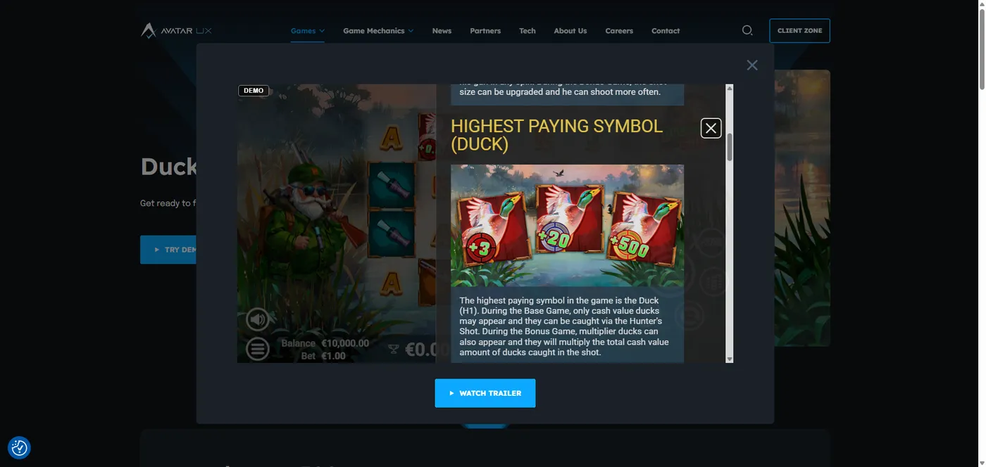 Duck Hunt 500 duck slot paytable with symbol payouts, part 2 by AvatarUX