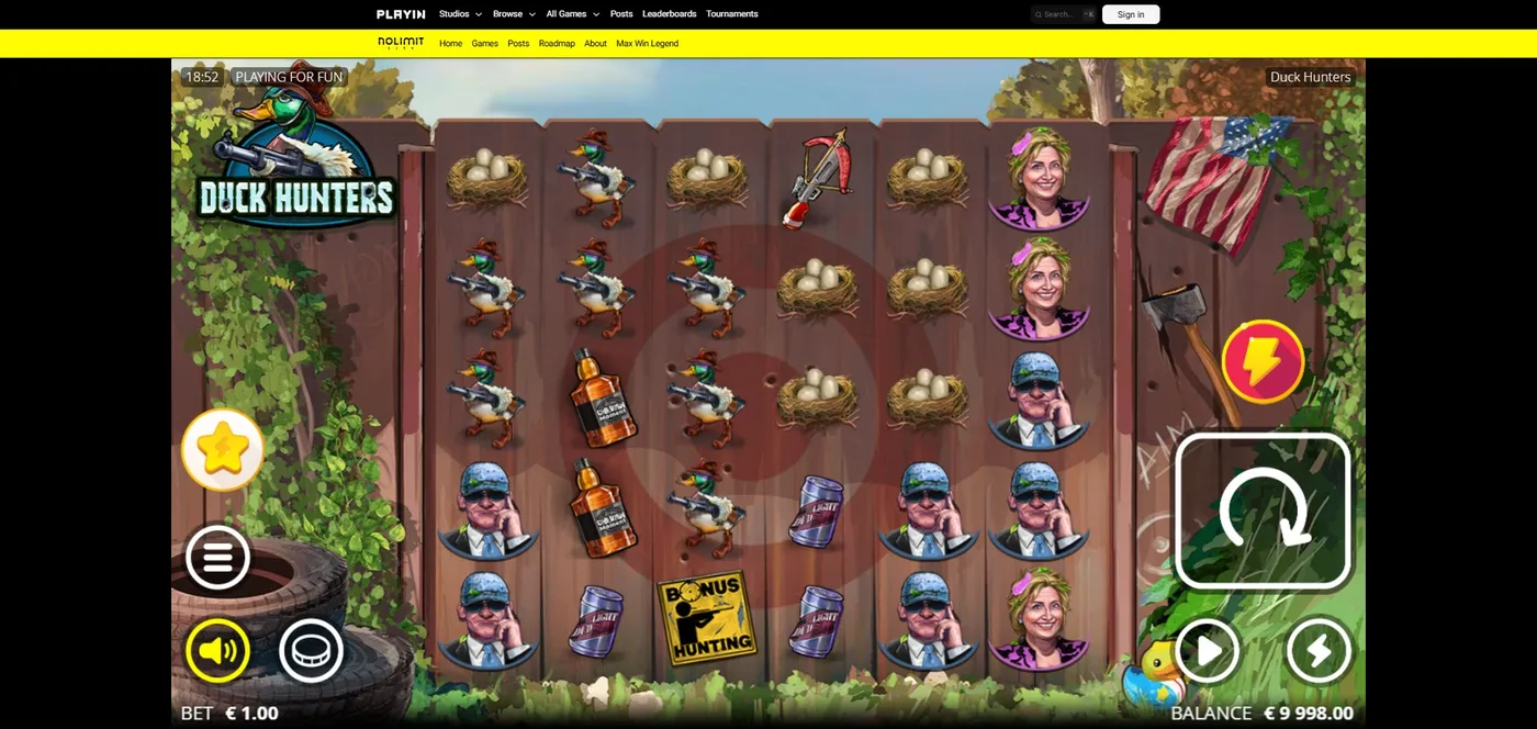 Duck Hunters duck slot base game by Nolimit City