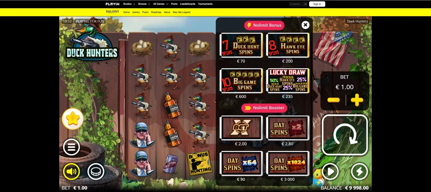 Duck Hunters duck slot bonus round in play by Nolimit City