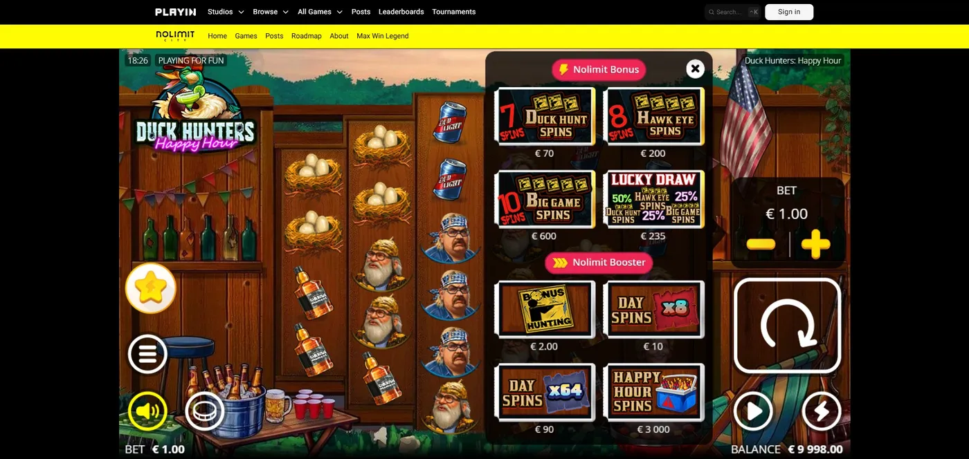Duck Hunters: Happy Hour duck slot bonus round in play by Nolimit City