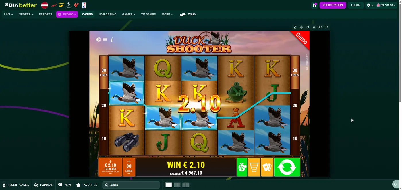 Duck Shooter duck slot base game by Gamomat