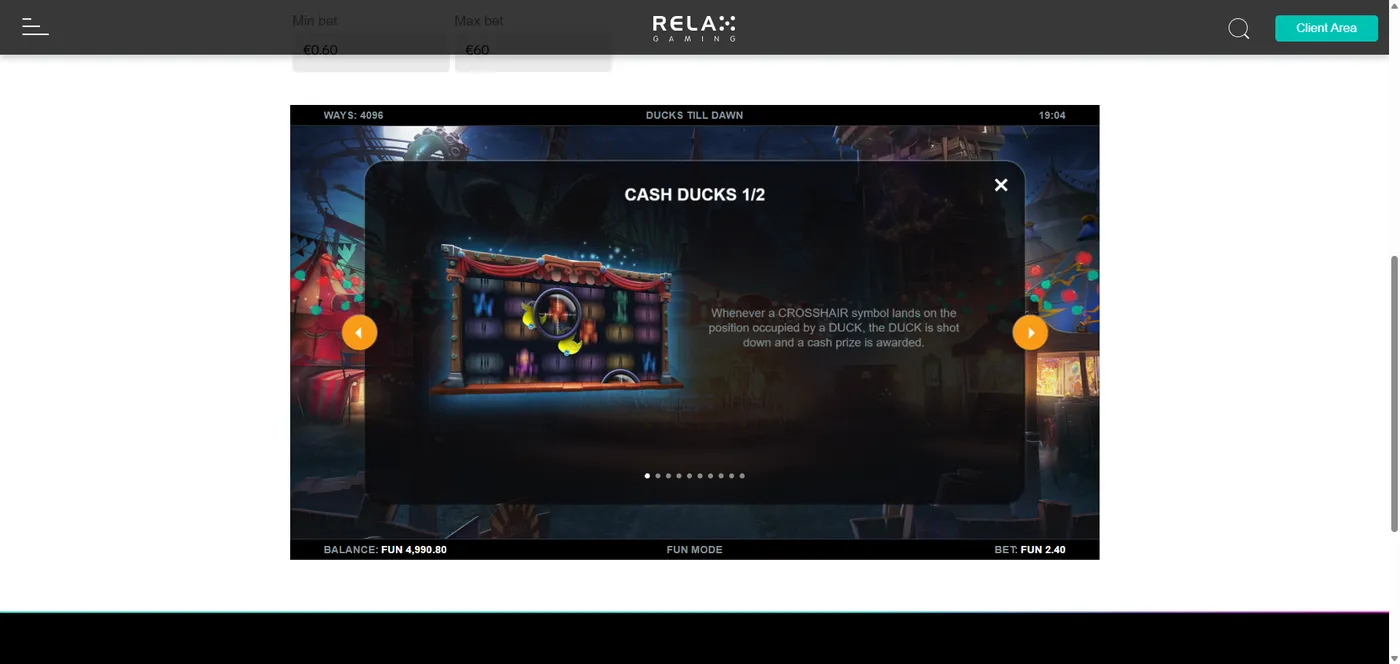 Ducks Till Dawn duck slot paytable with symbol payouts, part 1 by Kalamba