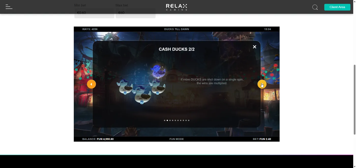 Ducks Till Dawn duck slot paytable with symbol payouts, part 2 by Kalamba