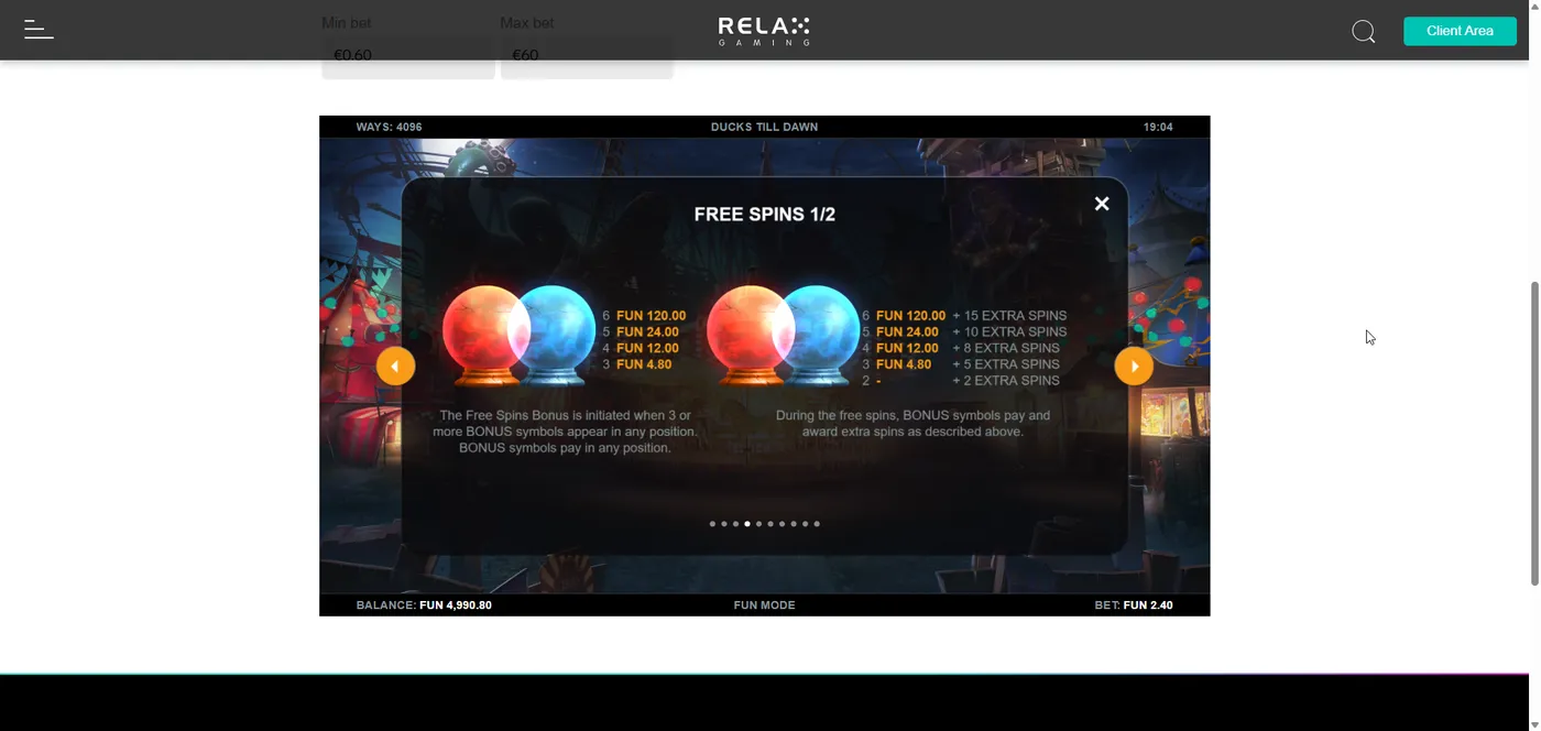 Ducks Till Dawn duck slot paytable with symbol payouts, part 4 by Kalamba