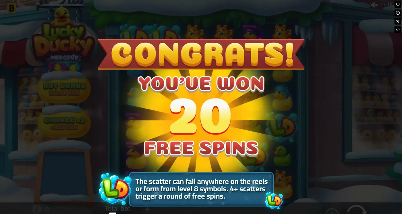 Lucky Ducky X-mas duck slot bonus round in play by BGaming