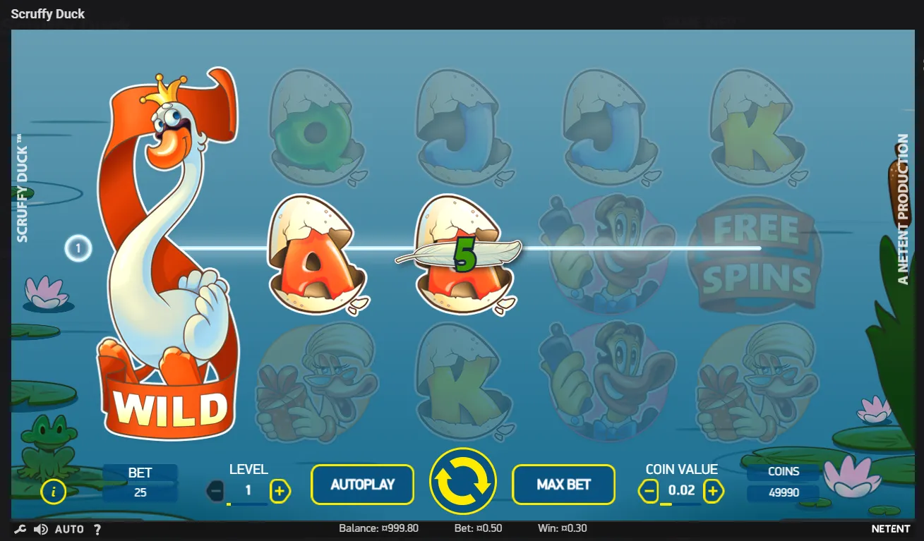 Scruffy Duck duck slot base game by NetEnt
