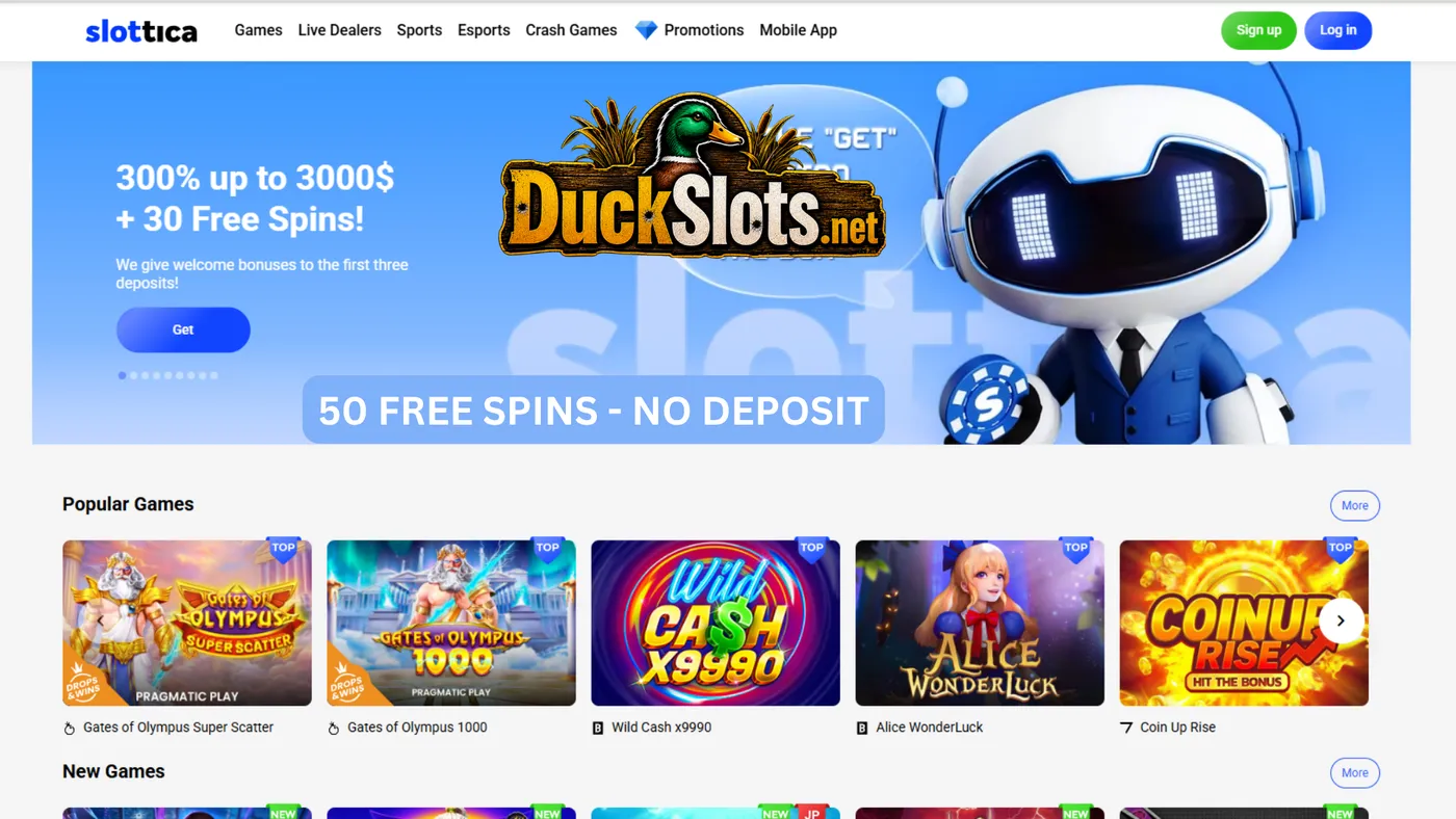 Slottica casino bonus and free spins page