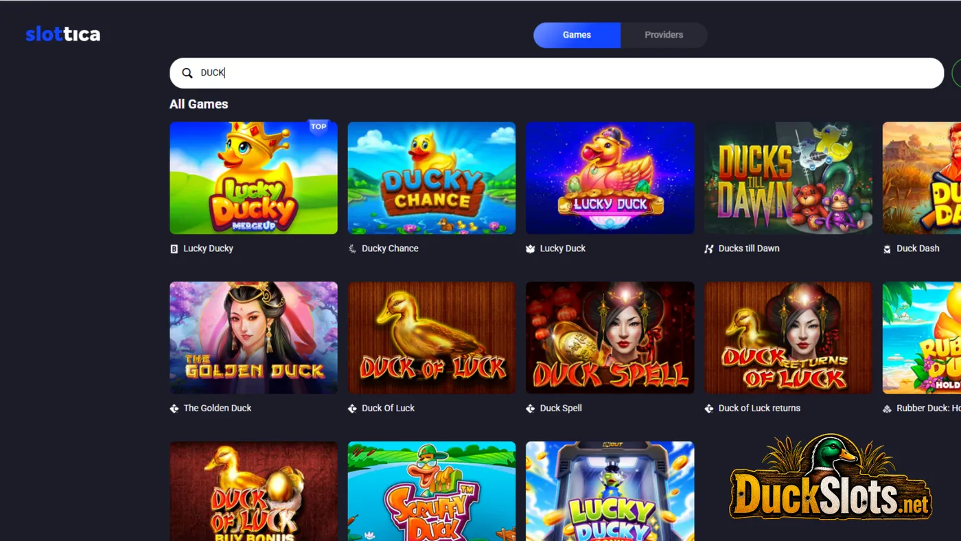 Slottica casino lobby with slot games