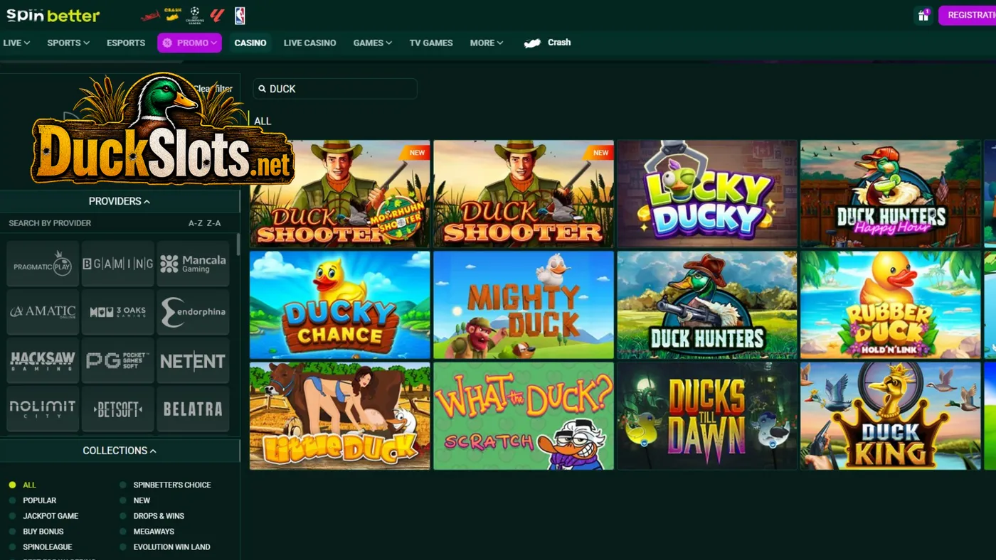 SpinBetter casino lobby with slot games