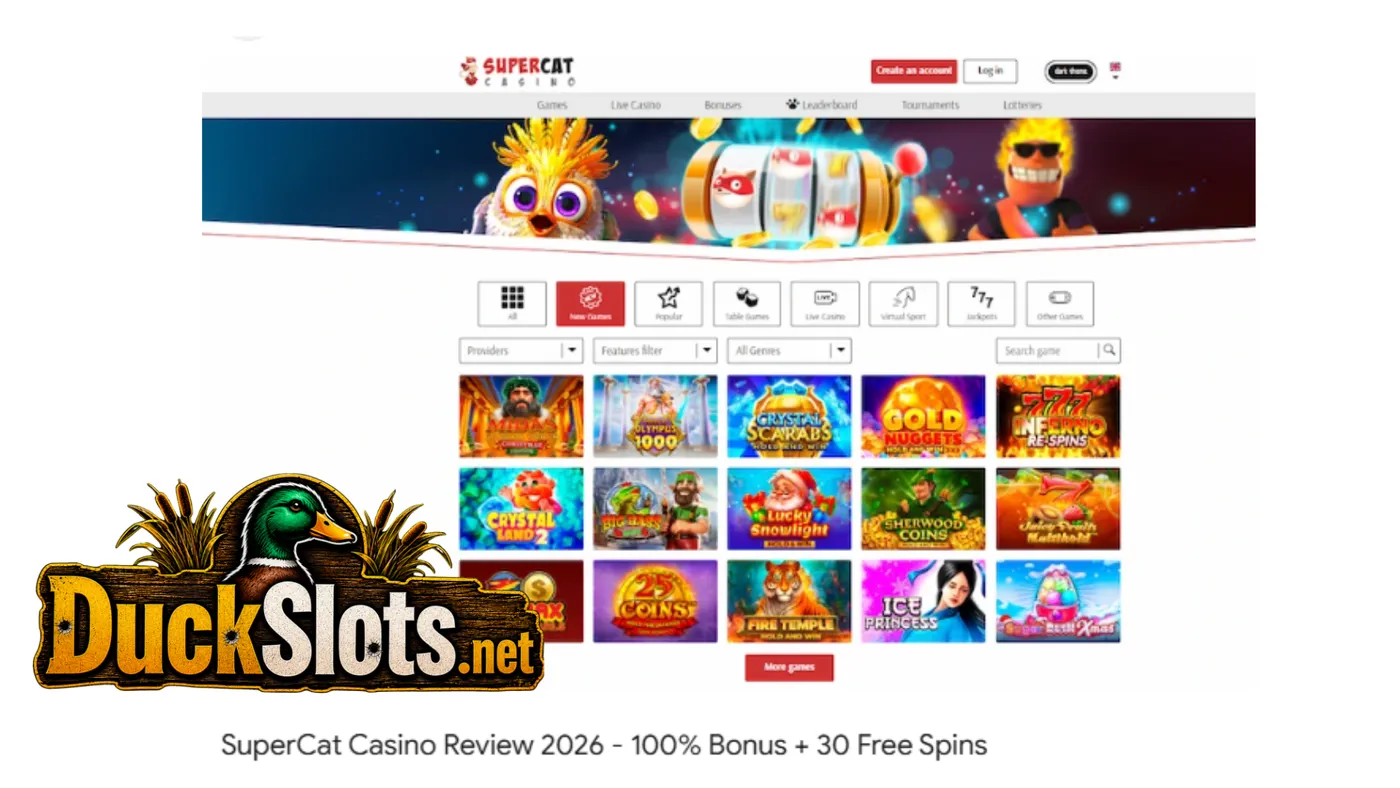 SuperCat casino lobby with slot games