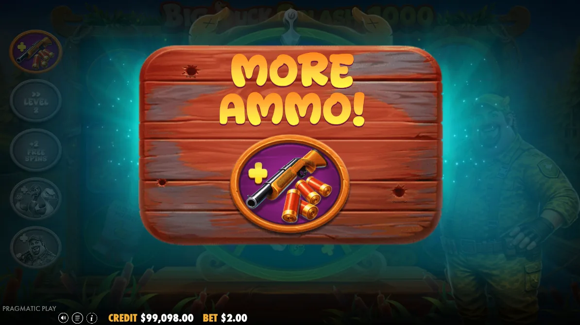 Big Duck Splash 1000 — modifikátor More Ammo udělený před kolem free spinů